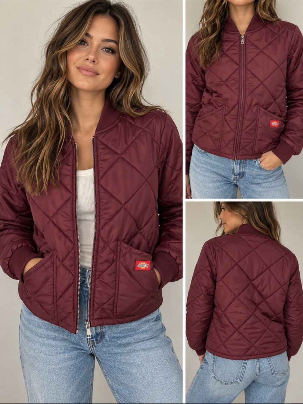 Dickies x Urban Outfitters Burgundy Quilted Bomber Jacket Women’s Size Small.